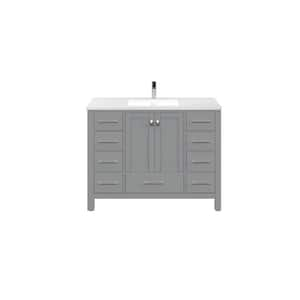 London 42 in. W x 18 in. D x 34 in. H Single Sink Freestanding Bath Vanity in Gray with White Carrara Quartz Top