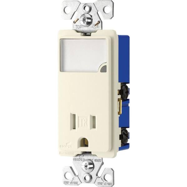 Eaton 3-Wire Receptacle Combo Nightlight with Double-Pole Tamper Resistant, Light Almond