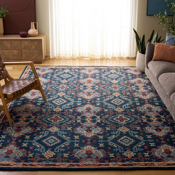 Heritage 10 ft. x 14 ft. Blue/Multi Floral Geometric Border Area Rug