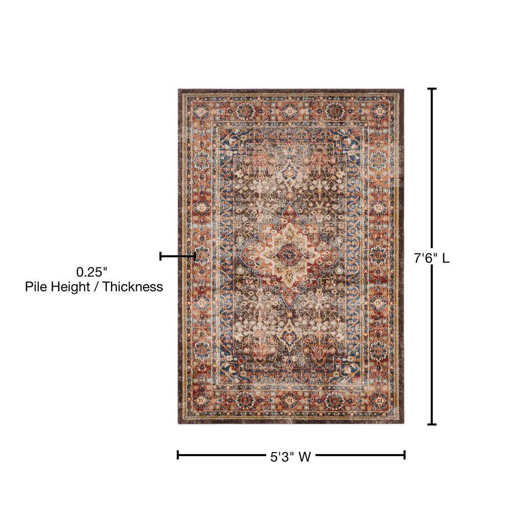 Bijar Brown and Rust Floral Motif Wool Area Rug