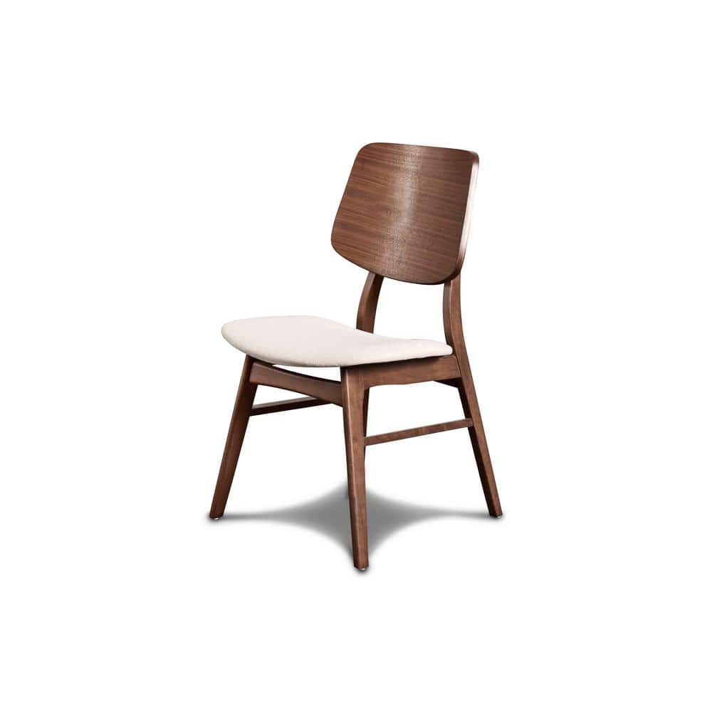 Oscar Walnut and Beige Upholstered Side Chairs, Set of 2