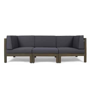 Hadlee Gray 3-Piece Wood Outdoor Patio Sofa with Dark Gray Cushions