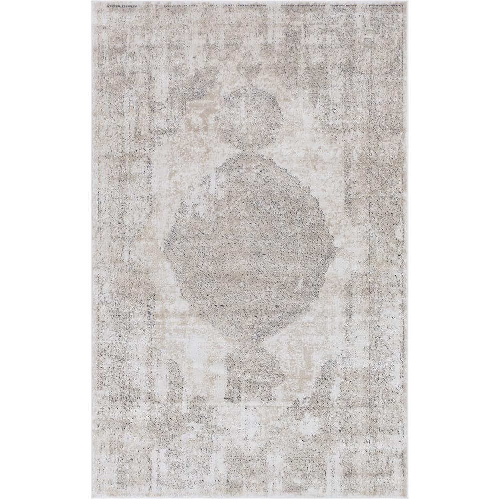 Ivory Medallion Easy-Care 9'x12' Rectangular Synthetic Rug