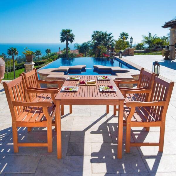Vifah Roch Eucalyptus 5-Piece Patio Dining Set with 32 in. W Table and Slat-Back Armchairs