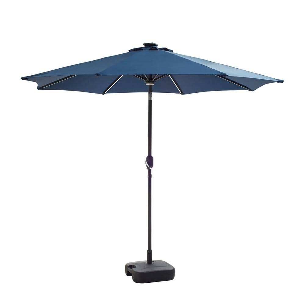 8.8 ft. Solar-Powered Light-up Tilt Market Umbrella with Base in Blue -  Patio Festival, PF20956-262