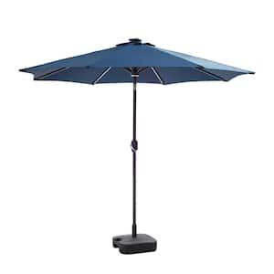 8.8 ft. Solar-Powered Light-up Tilt Market Umbrella with Base in Blue