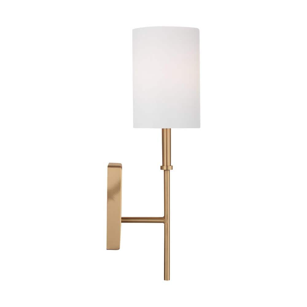 Elegant Energy Star Satin Brass Vanity Sconce with White Linen Shade