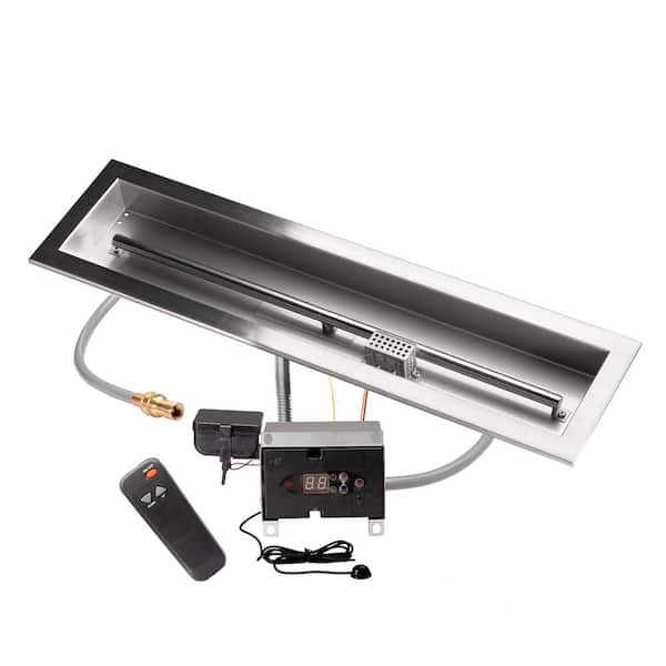 Celestial Fire Glass 30 in. x 6 in. Remote Control Fire Pit Burner Kit, Stainless Steel, Electronic Ignition, Natural Gas