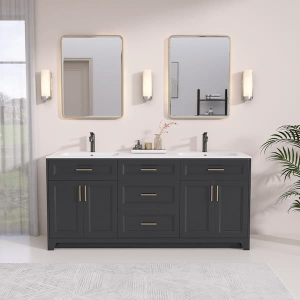 NTQ 72 in. W x 22 in. D x 34 in. H Double Sink Bath Vanity in Dark