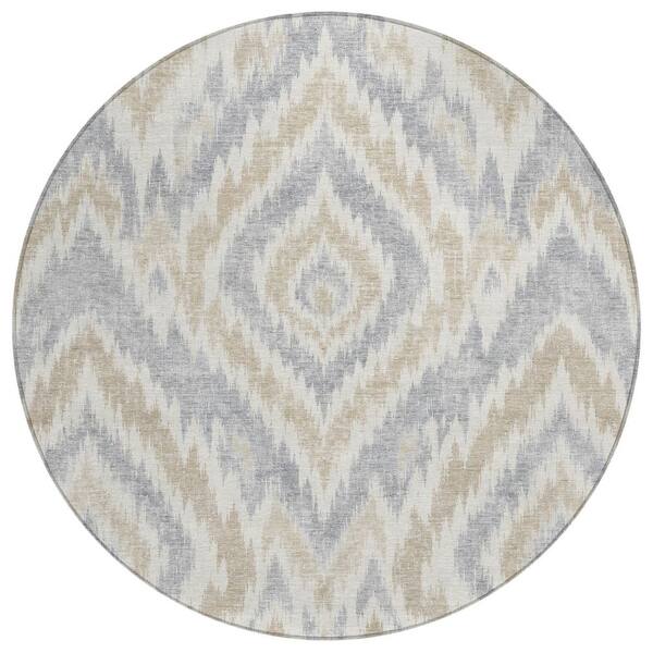 Chantille Machine Washable Indoor/Outdoor Abstract ACN3071 Ivory 8 ft. x 8 ft. Round Rug