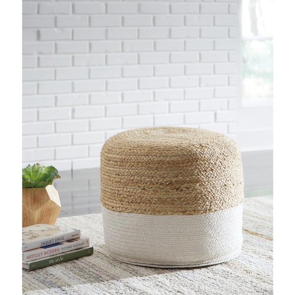 Signature DESIGN BY ASHLEY Sweed Valley Natural/White Jute Pouf