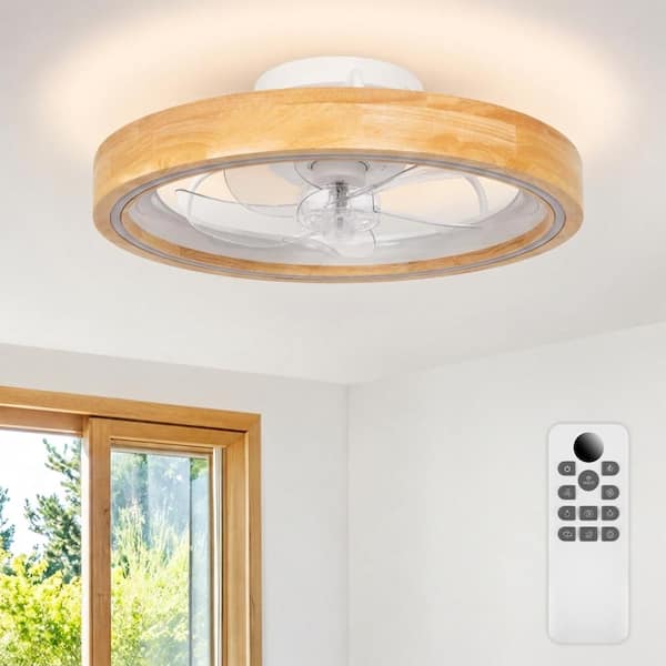 20 in. Low Profile Wood Flush Mount Ceiling Fans with Remote Control, 3000-6000K Dimmable LED 6 Speeds Reversible