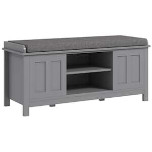Grey Entryway Shoe Storage Bench Ottoman with Sliding Doors, Hold 10 Pairs Shoes and Adjustable Shelving