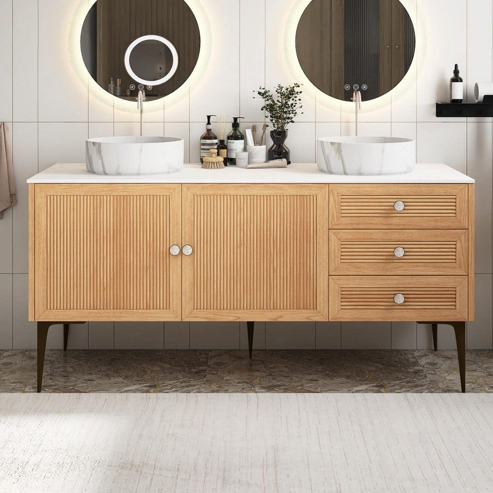 60 in. Freestanding Oak Bath Vanity with White Engineered Stone Top Assembled price history on PriceWatchPro
