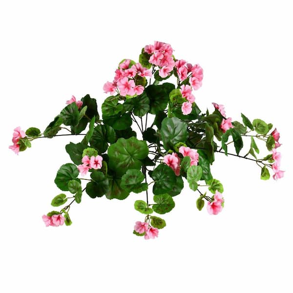 Vickerman 16 in. Pink Artificial Hangin.g Geranium Flowering Plant