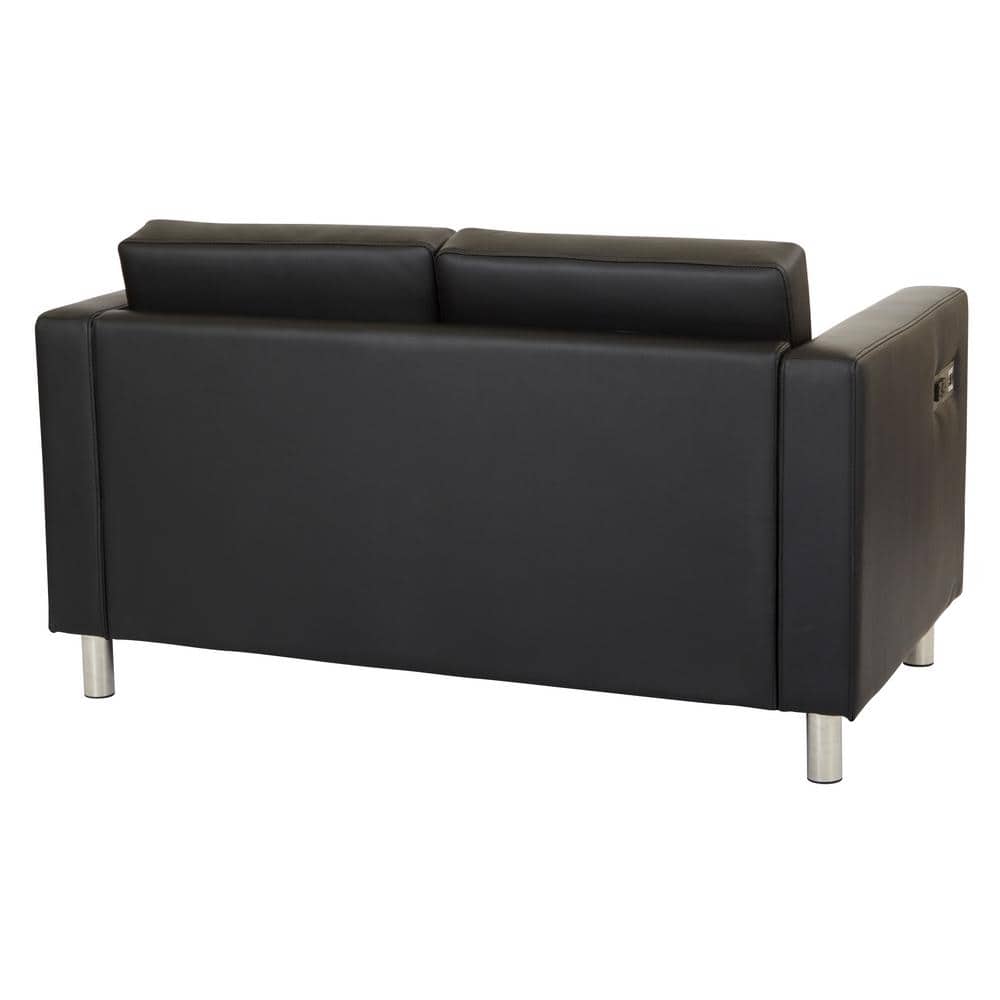 Atlantic Modern Black Faux Leather Loveseat with Charging Station