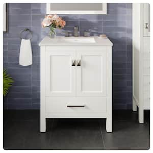 Aberdeen 30 in. W x 22 in. D x 34 in. H Bath Vanity in White with White Carrara Marble Top with White Sink