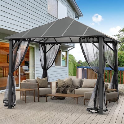 10 ft. x 10 ft. Insulated Aluminum Outdoor Patio Gazebo with Aluminum Roof and Netting