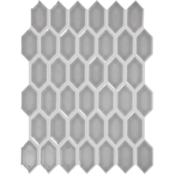 Premier Accents Jade Gray 3-1/4 in. x 2 in. Glass Hexagon Mosaic Tile Sample