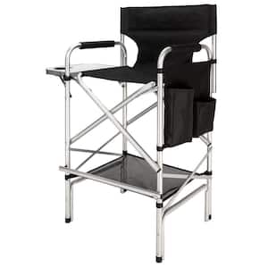 31 in. Tall Aluminum Frame 300 lbs. Folding Directors Chair w/ Side Table Storage Bag, Portable Makeup Artist Bar Height