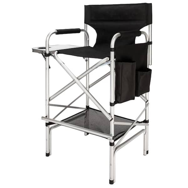 VINGLI 31 in. Tall Aluminum Frame 300 lbs. Folding Directors Chair w/ Side Table Storage Bag, Portable Makeup Artist Bar Height