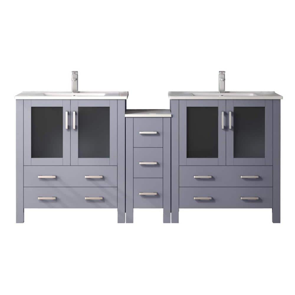 Volez 72 in W x 18.25 in D Dark Grey Double Bath Vanity with Side Cabinet, White Ceramic Top, and Faucet Set price history on PriceWatchPro