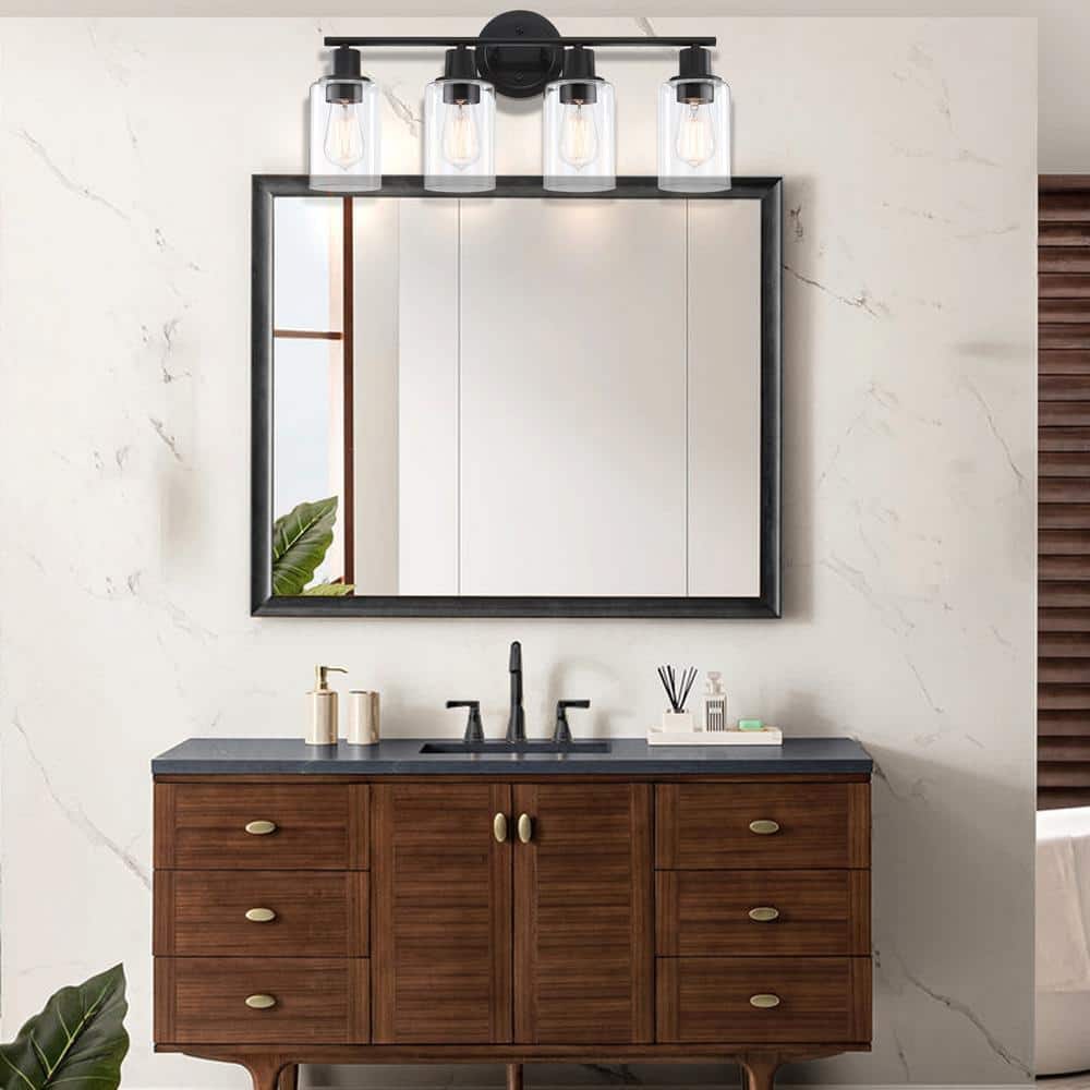 23 in. 4-Light Matte Black Vanity Light with Clear Glass Shade price history on PriceWatchPro