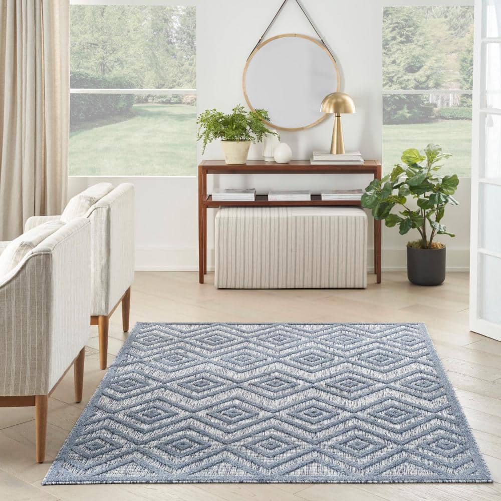 Denim Blue Diamond 5' x 7' Easy-Care Synthetic Rectangular Rug