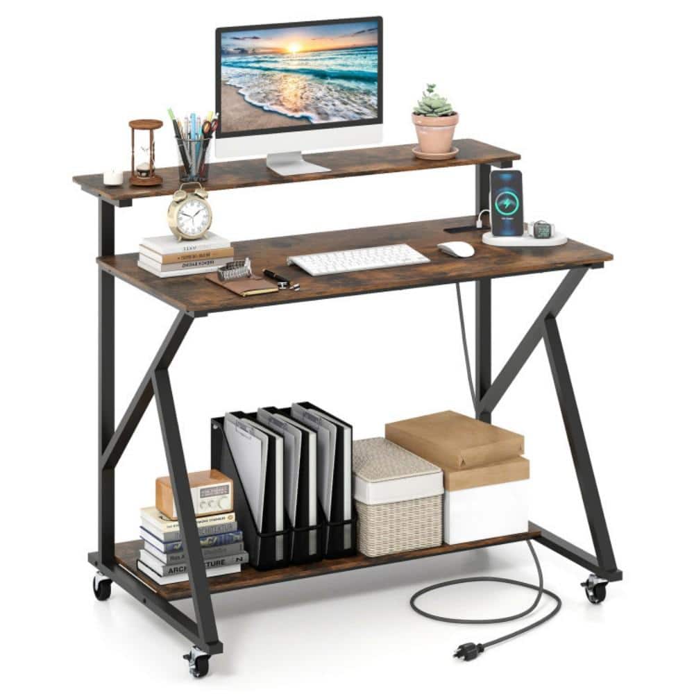 39.5 in. Rolling Computer Desk with Charging Station Monitor Shelf for Home Office price history on PriceWatchPro
