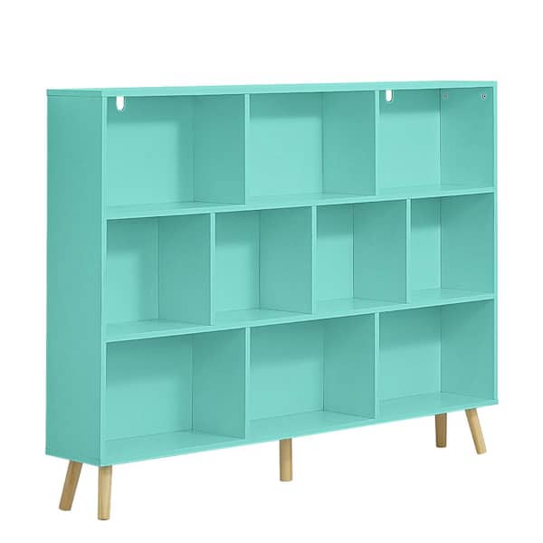42.1 in. H x 55.1 in. W x 9.4 in. D Tiffany Green Wooden 10-Cube Storage Organizer with Legs