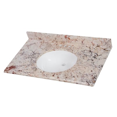 37 in. W x 22 in. D Stone Effects Vanity in Rustic Gold with White Sinks