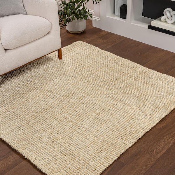 Hiro Hand Woven Chunky Jute Ivory 5 ft. Square Area Rug