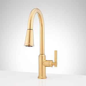 Greyfield Single Handle Pull Down Sprayer Kitchen Faucet in Brushed Gold