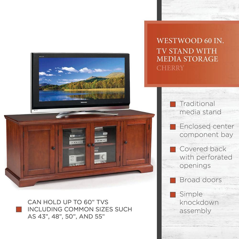 Westwood Cherry 60-Inch Hardwood TV Stand with Cabinets