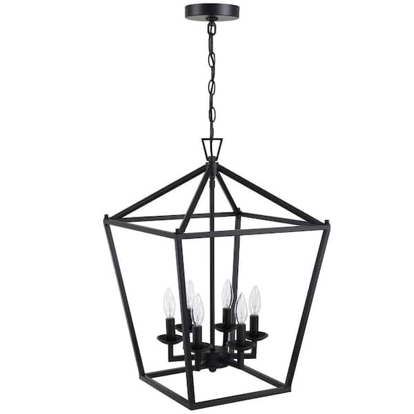 16 in.W 6-Lights Hanging Ceiling -Light Black Chandelier Fixtures with Farmhouse Metal Cage