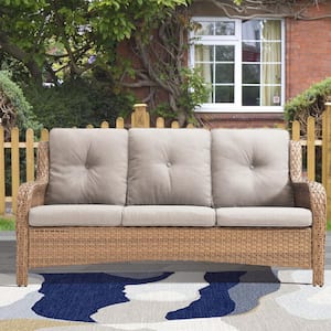 Carolina Yellow 1-Piece Wicker Outdoor Couch with Beige Cushions