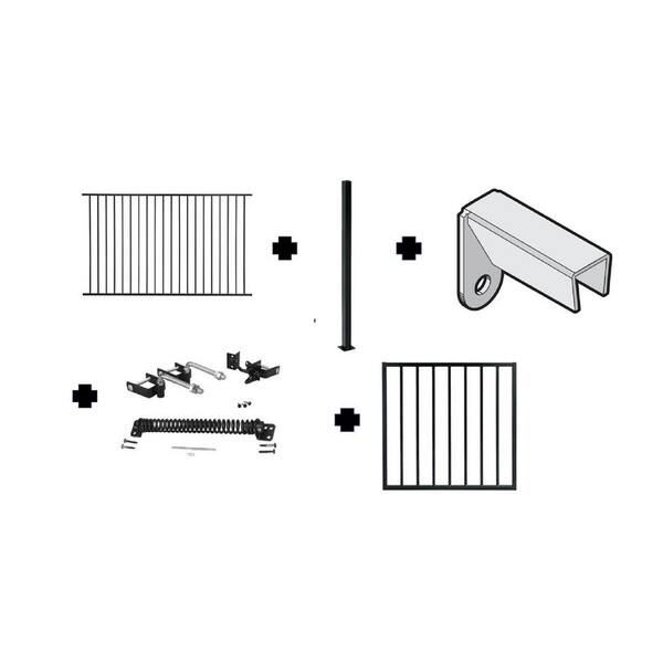 2.67 ft. x 64 ft. Blk Ornamental Space Bar Flat Metal Fence Panel Kit (8 panels,Posts,brackets,Gate) AboveGround Install