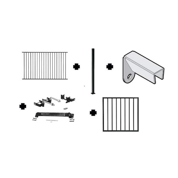 4.84 ft. x 48 ft. Blk Ornamental Space Bar Flat Metal Fence Panel Kit (6 panels,Posts,brackets,Gate)Above Ground Install