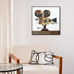 "Antique Film Projector" Reverse Printed Art Glass and Anodized Aluminum Black Frame Wall Art