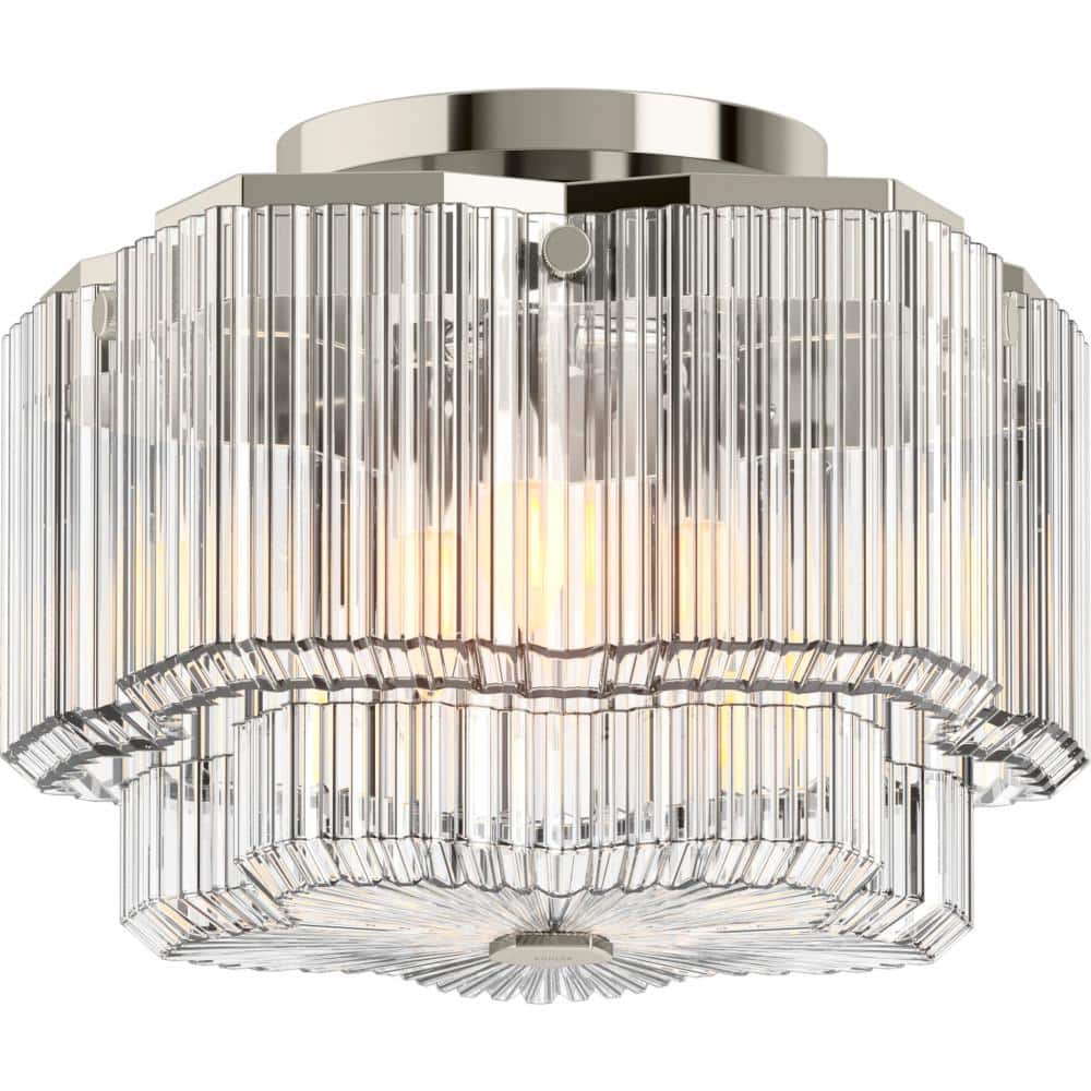 Polished Nickel Glass Drum Flush Mount Light