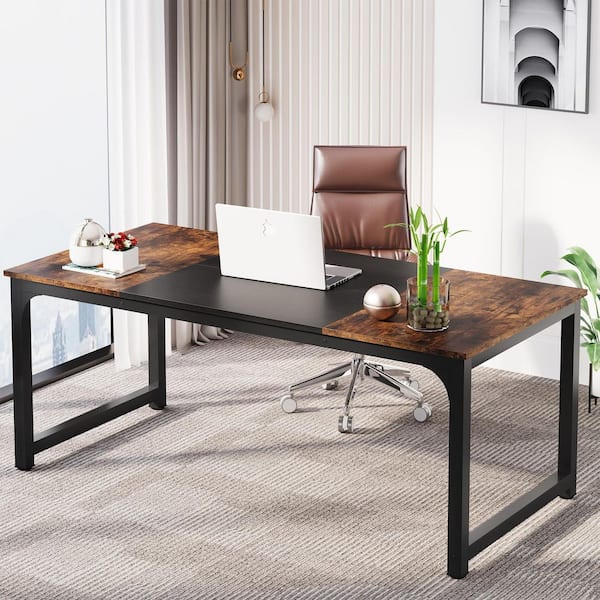 BYBLIGHT Capen 70.8 in. Rectangle Rustic Brown Engineered Wood Conference Desk 6 ft. Meeting Seminar Table for Office