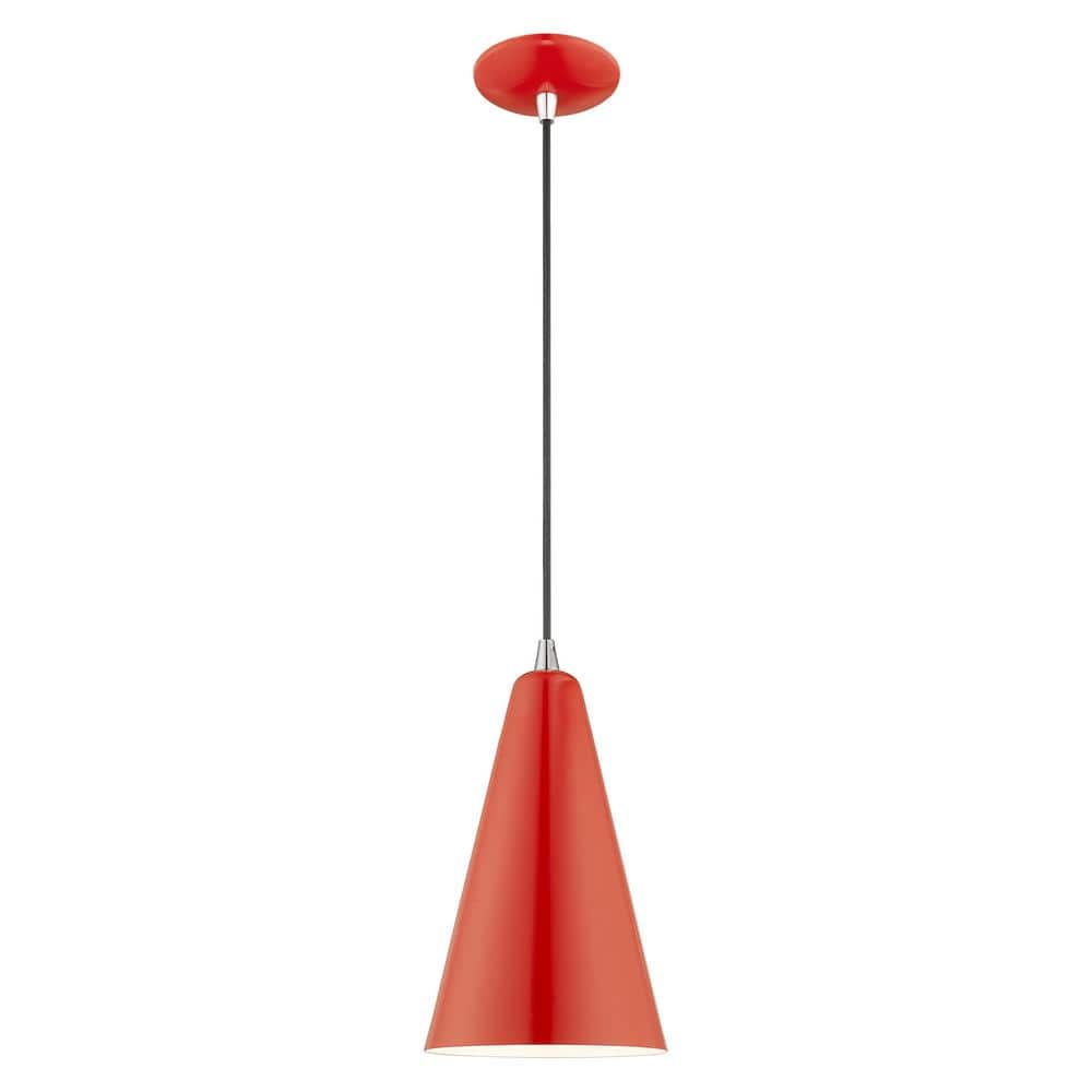 Modern Mini Pendant Light in Shiny Red with White Interior Finish