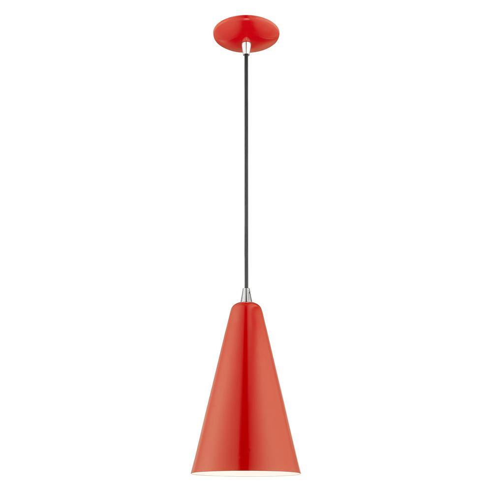 Modern Mini Pendant Light in Shiny Red with White Interior Finish