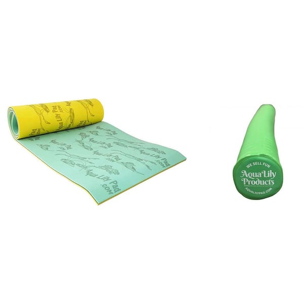 Aqua Lily Pad 15 ft. Bullfrog Floating Foam Island with Foam Pool Noodle Float, Green