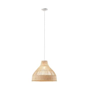 60-Watt 1-Light Bell Shaped Bamboo Pendant Light