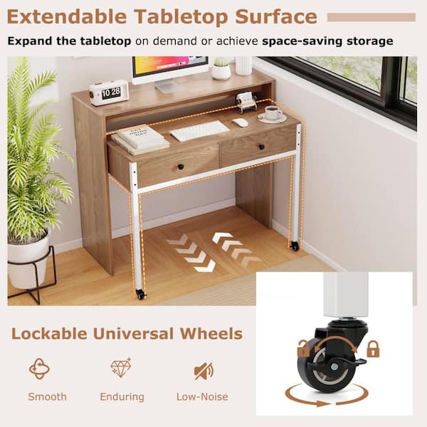 Gymax 39.5 in. Natural Extendable Computer Desk with 2-Storage