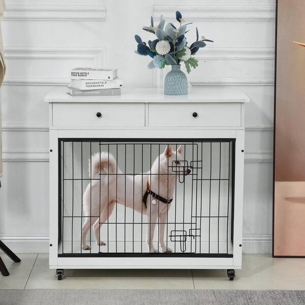 PAKASEPT 31.5" Dog Crate Furniture – Farmhouse Style End Table With USB Charger, For Small & Medium Dogs