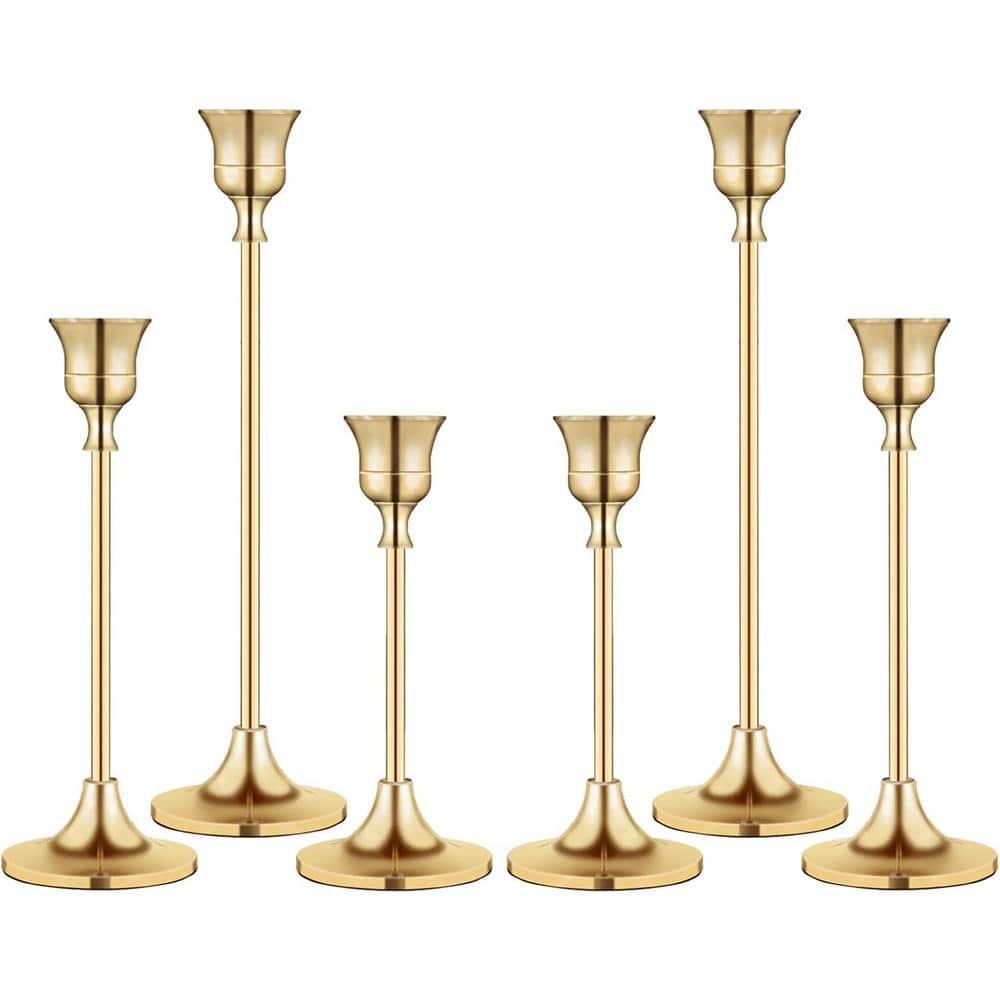 Gold Taper Metal Candle Holder for Fireplace Party Dining Home 6-Pack