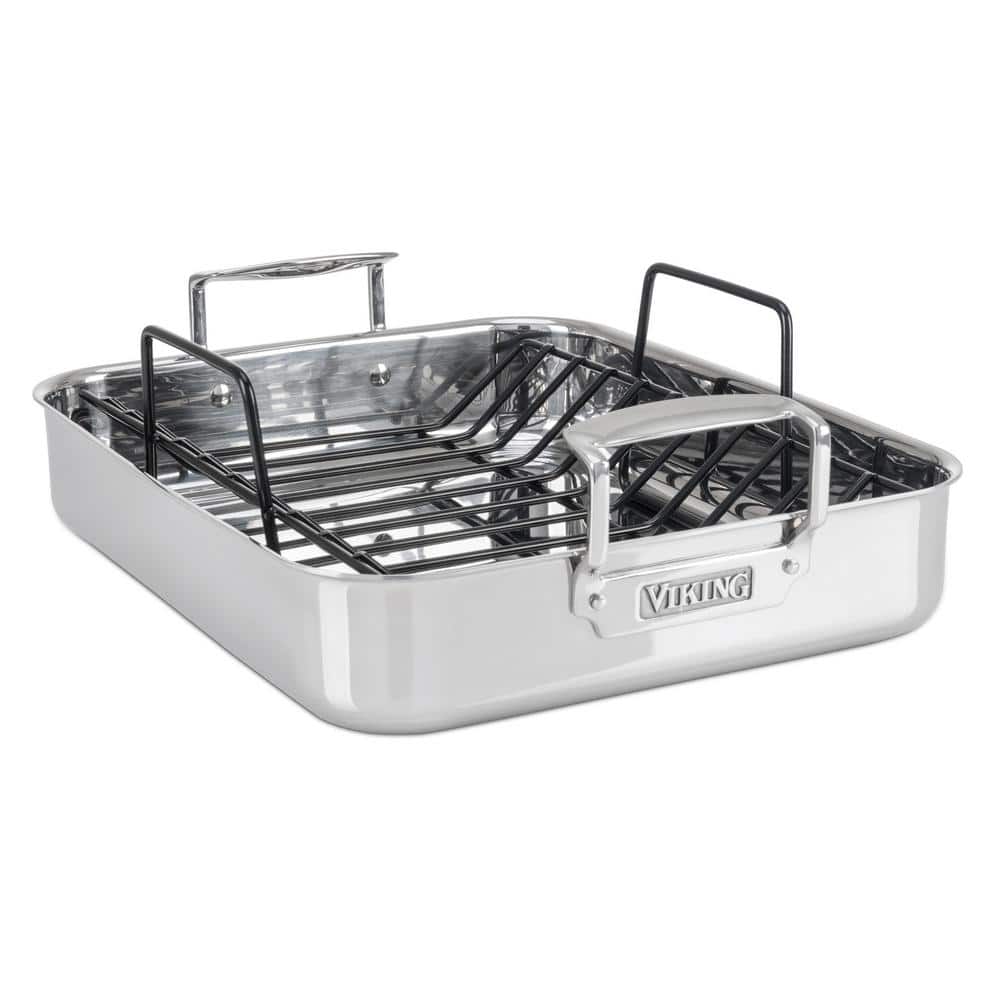 Silver Steel Nonstick Roasting Pan with Rack and Handles