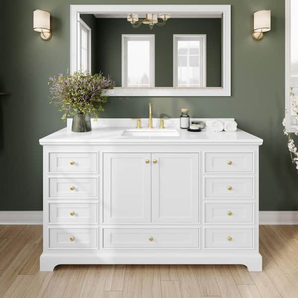 Deborah 60 in. Single Freestanding White Bath Vanity with White Cultured Marble Top